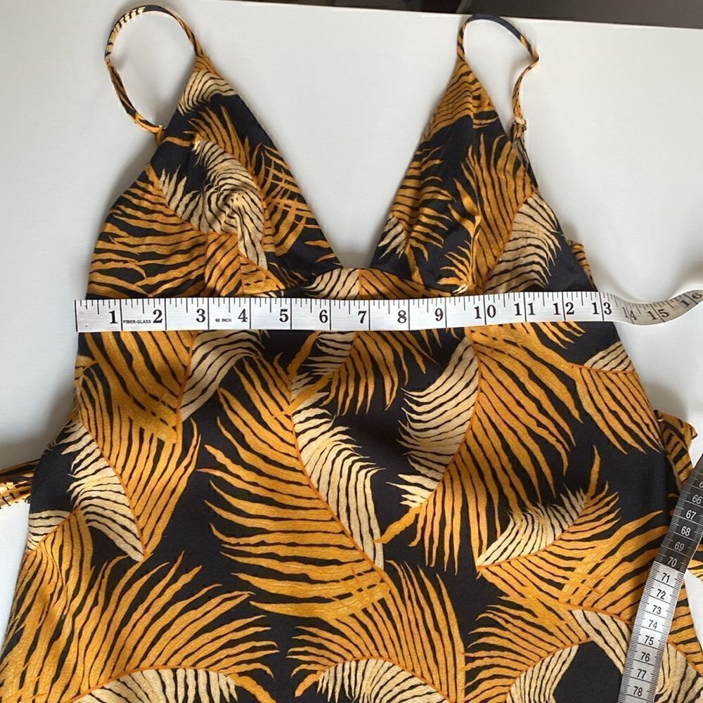 Shona Joy Golden Yellow & Black Phoenix Tropical Leaf Print Dress Size 2 - Picture 10 of 12